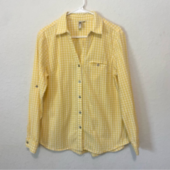 Kut from the Kloth Tops - Kut from the Kloth Long Sleeve Yellow White Gingham Cotton Button up Size Large